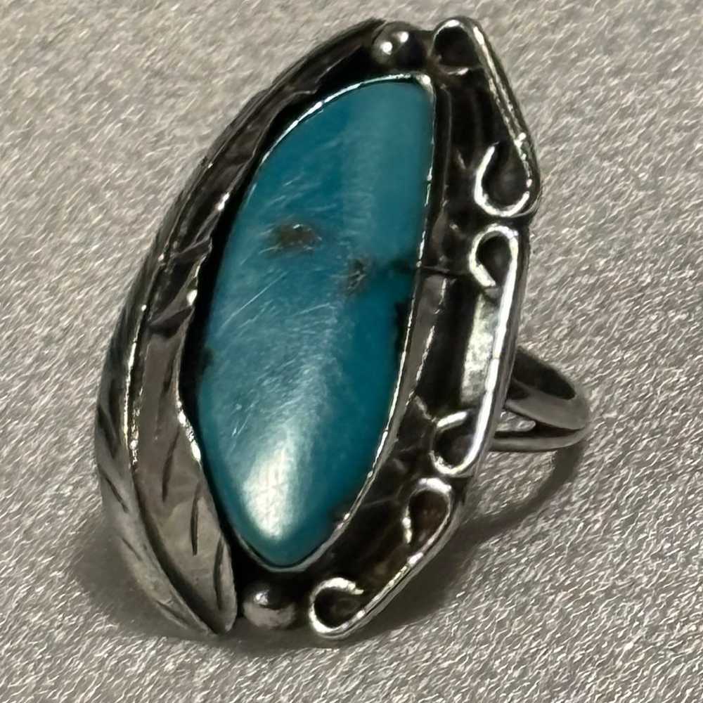 Navajo Vintage Sterling Silver Turquoise Ring - image 3