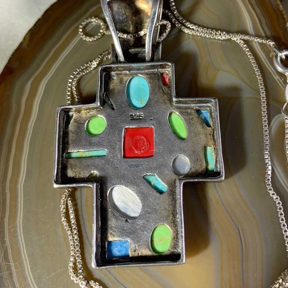 STERLING SILVER VINTAGE MULTI COLORED GEMSTONE CR… - image 3