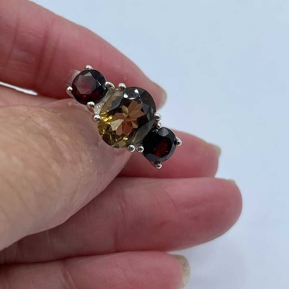 Three Stone Genuine Red Garnet Yellow Citrine Ste… - image 2