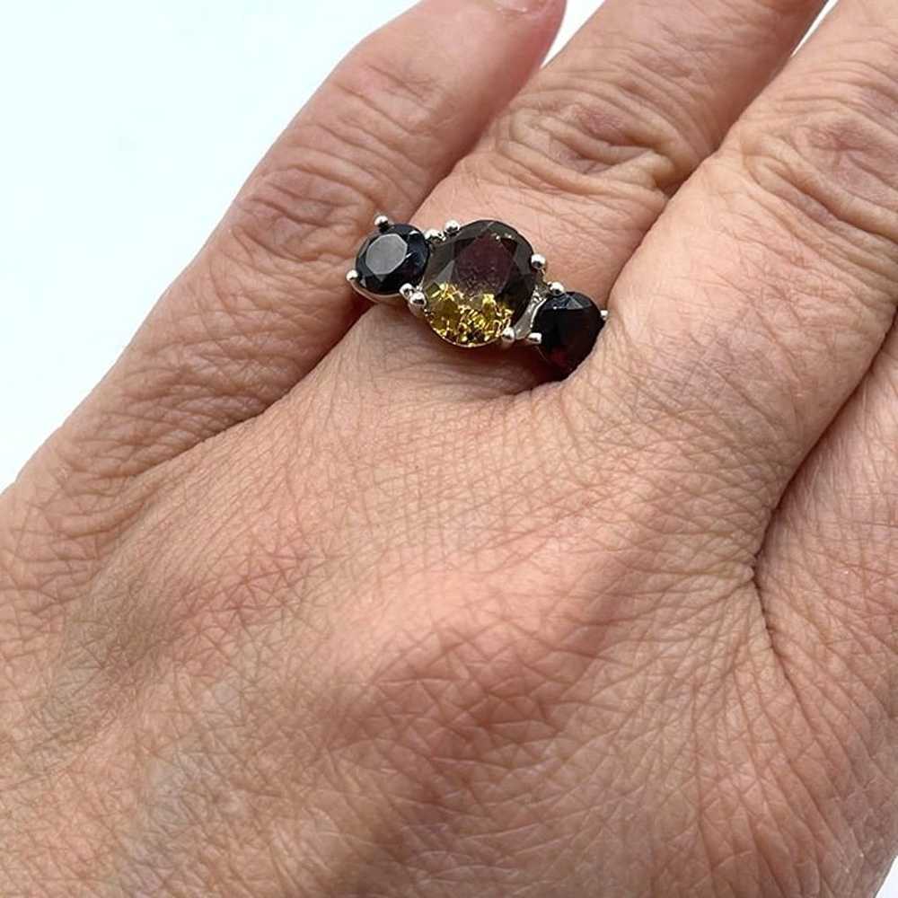 Three Stone Genuine Red Garnet Yellow Citrine Ste… - image 3