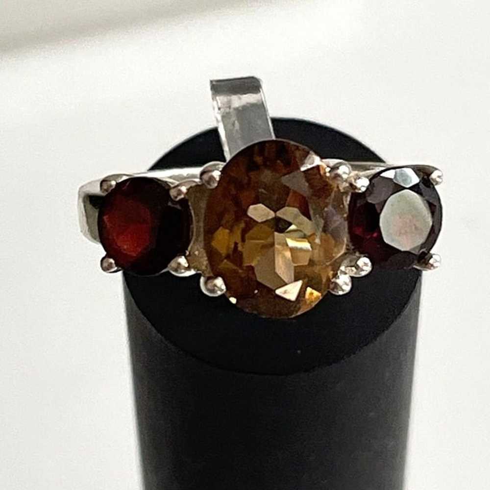 Three Stone Genuine Red Garnet Yellow Citrine Ste… - image 5