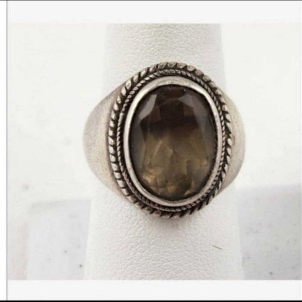 Vintage Sterling Silver and smoky topaz ring, sz 8 - image 1