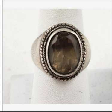 Vintage Sterling Silver and smoky topaz ring, sz 8 - image 1