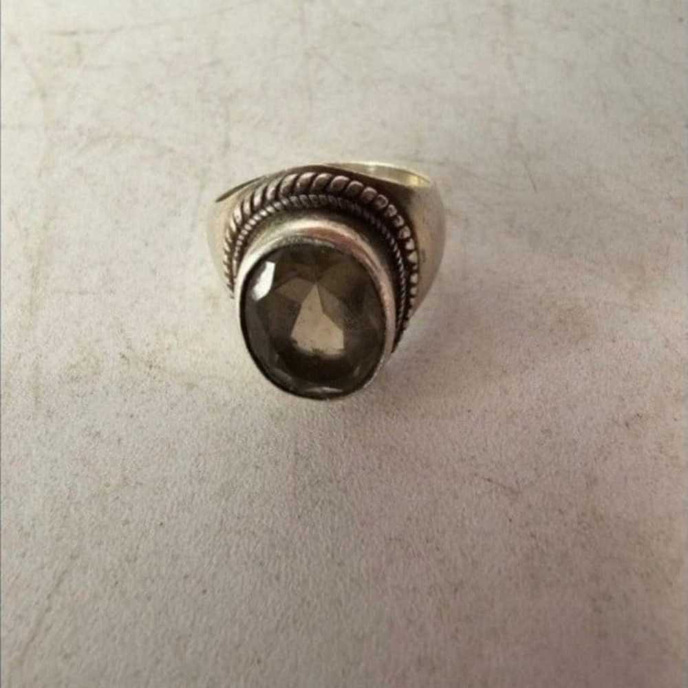 Vintage Sterling Silver and smoky topaz ring, sz 8 - image 2