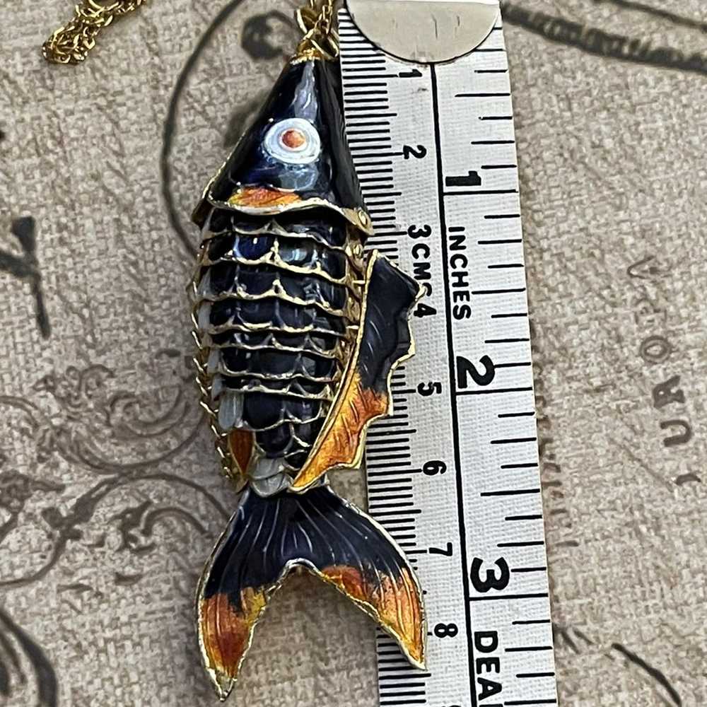 Large bendable enamel cloisonné gold plated fish … - image 3