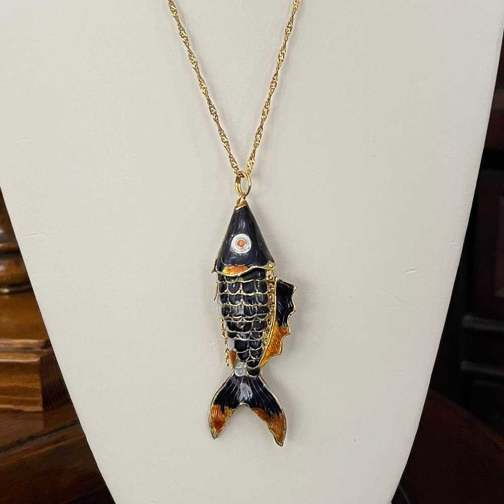 Large bendable enamel cloisonné gold plated fish … - image 4