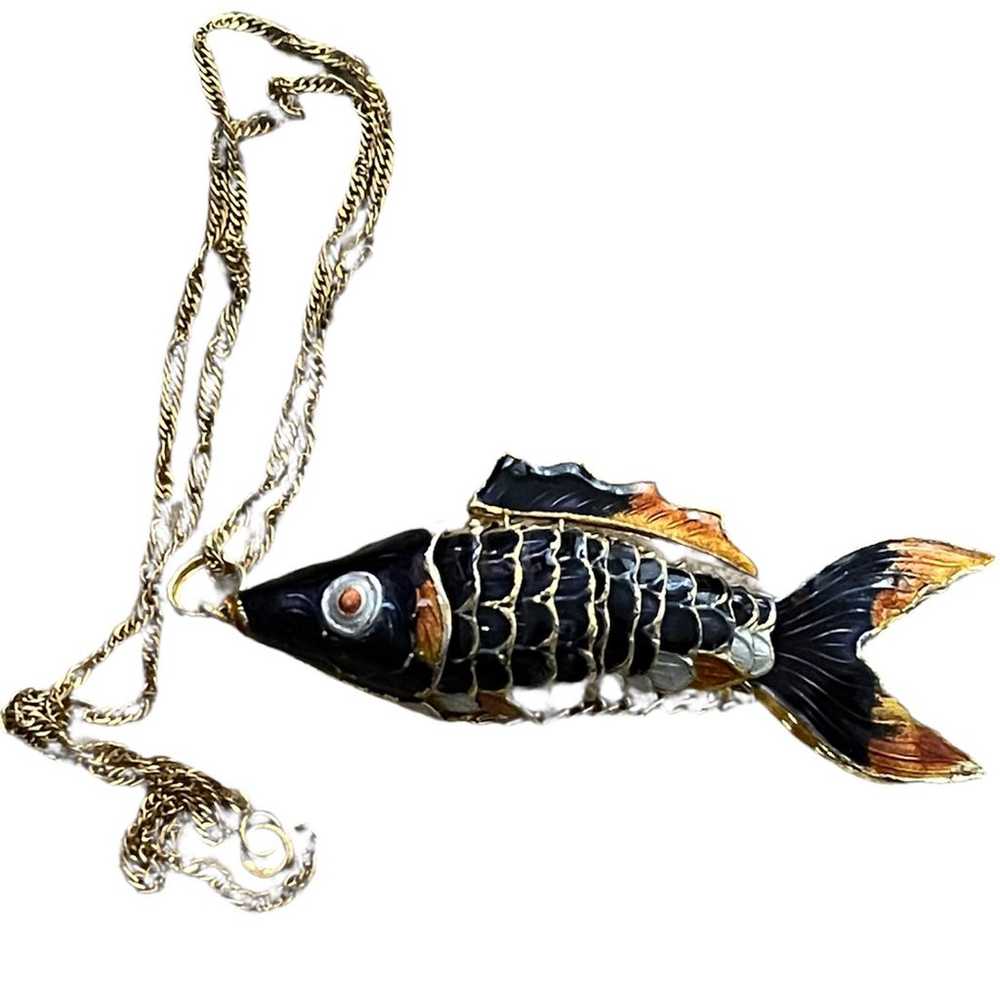 Large bendable enamel cloisonné gold plated fish … - image 5