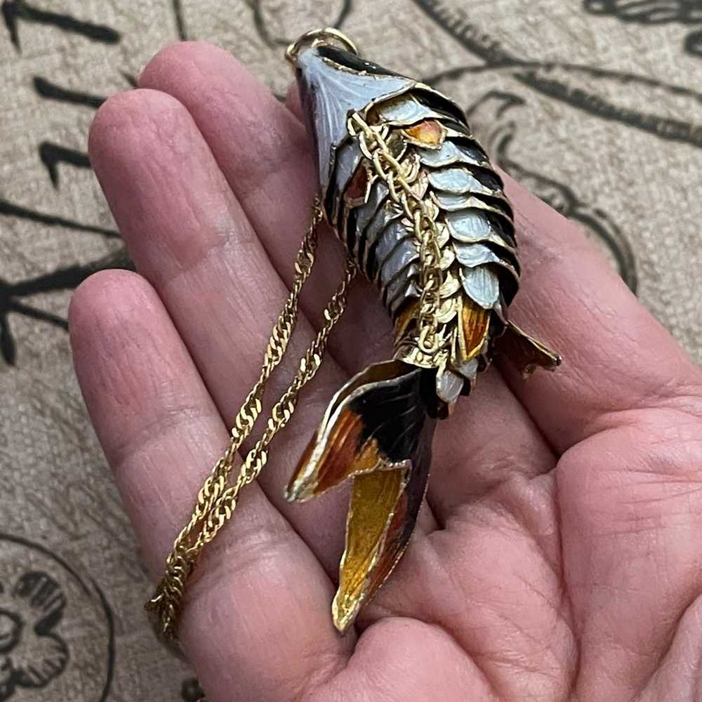 Large bendable enamel cloisonné gold plated fish … - image 6