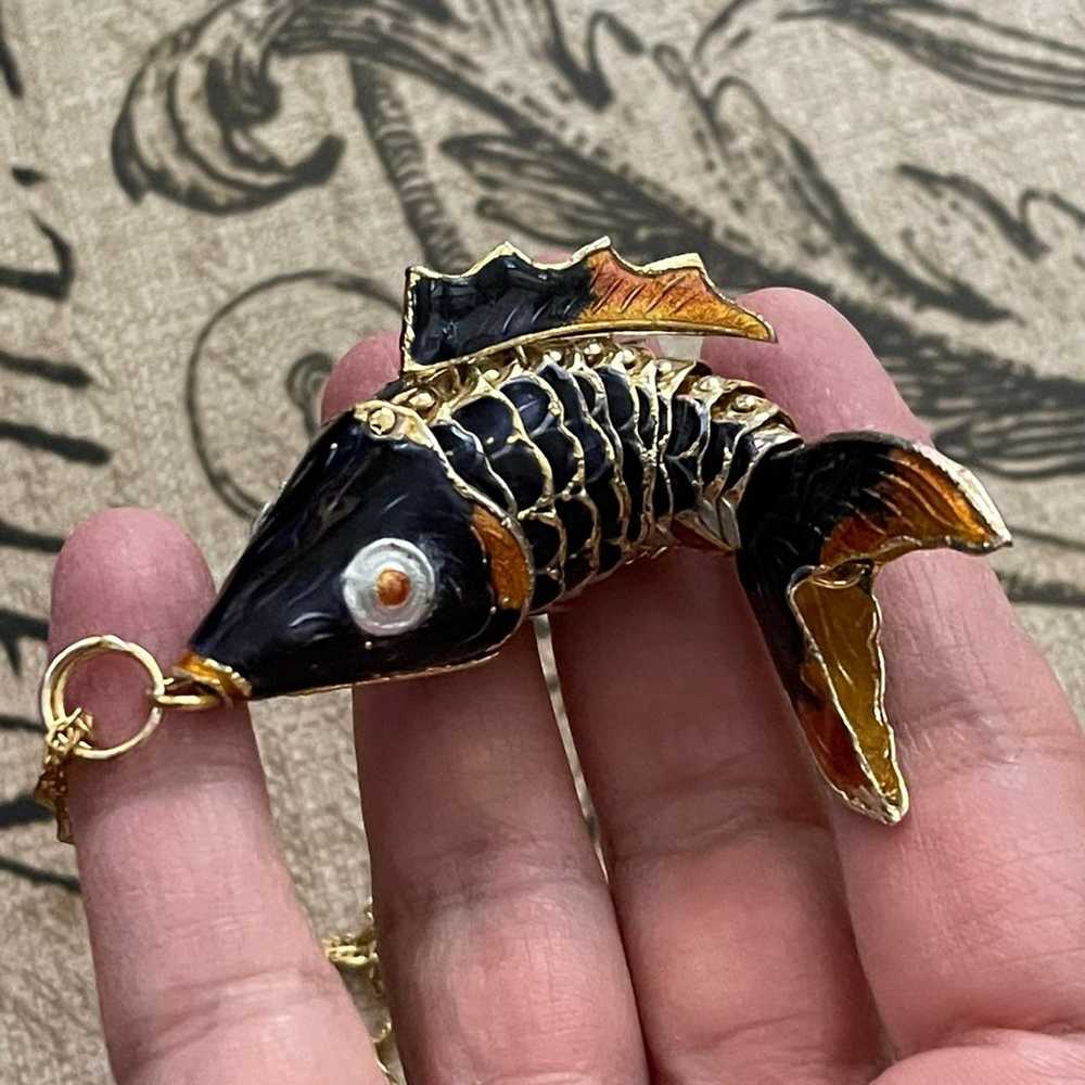 Large bendable enamel cloisonné gold plated fish … - image 7