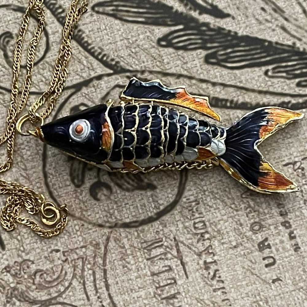 Large bendable enamel cloisonné gold plated fish … - image 8