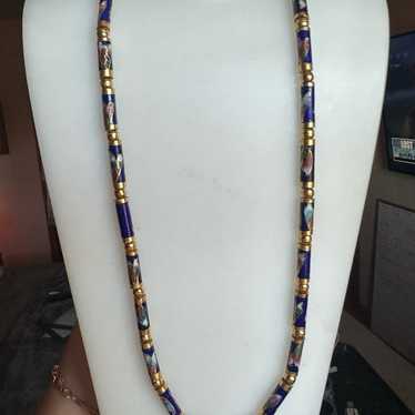 Vintage Blue Gold Chinese Cloissone Necklace - image 1