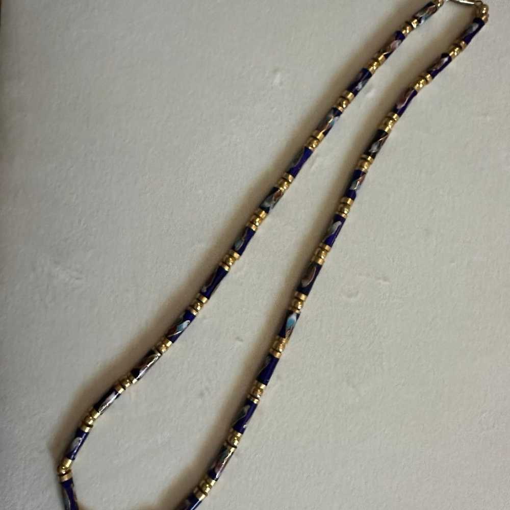 Vintage Blue Gold Chinese Cloissone Necklace - image 4