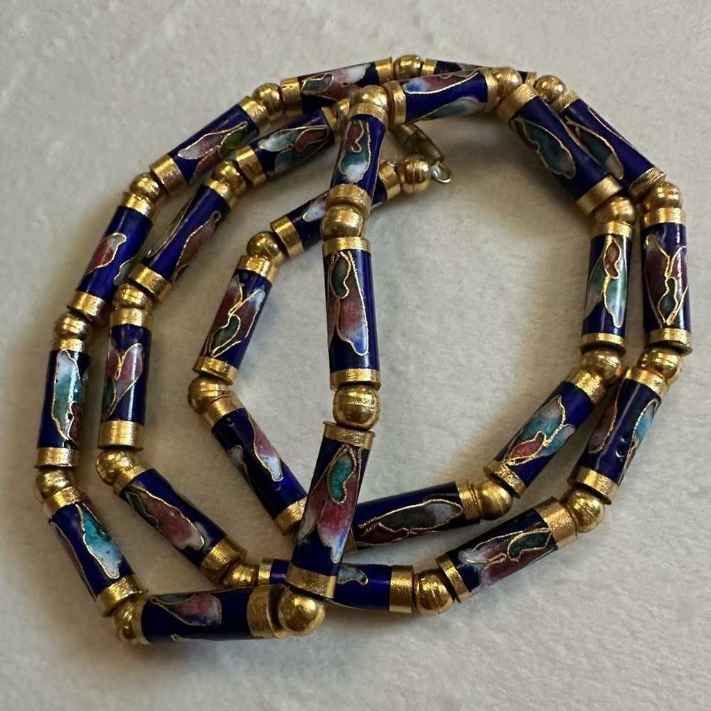 Vintage Blue Gold Chinese Cloissone Necklace - image 6