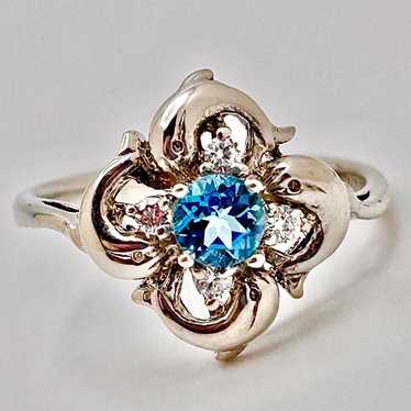 Vintage sz10 DESIGNER 1/2CT BLUE TOPAZ & White st… - image 1