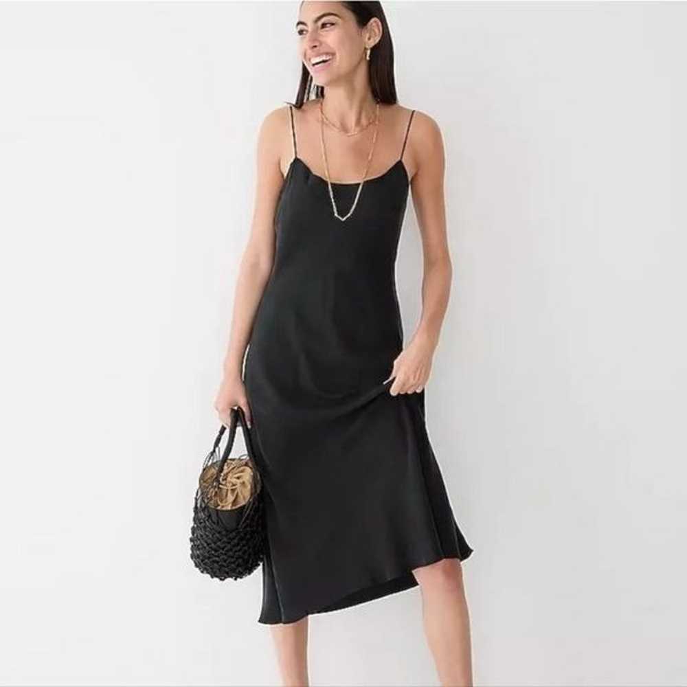 J.Crew Gwyneth Cupro-blend Slip Dress in Black Si… - image 1