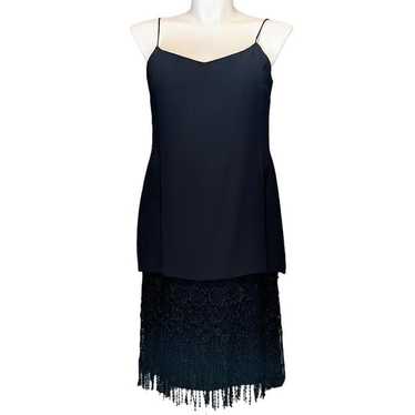 Vintage Fringed Slip Dress Black Crochet Lace Boh… - image 1