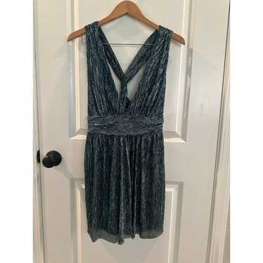 NWOT Lulus Ailey Gold & Teal Blue Skater Dress Siz