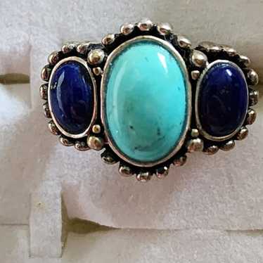 Sterling silver turquoise and lapis ring - image 1