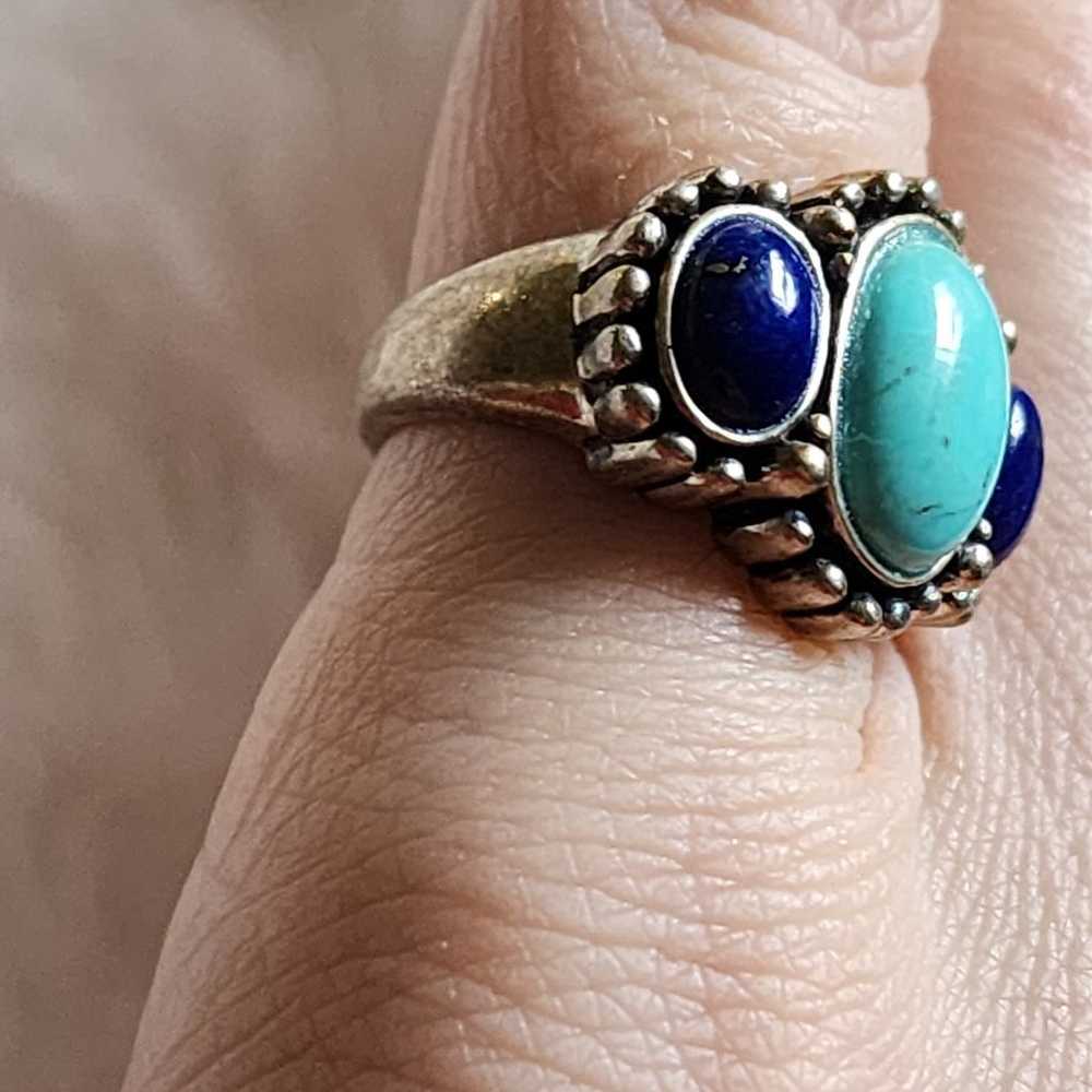 Sterling silver turquoise and lapis ring - image 3