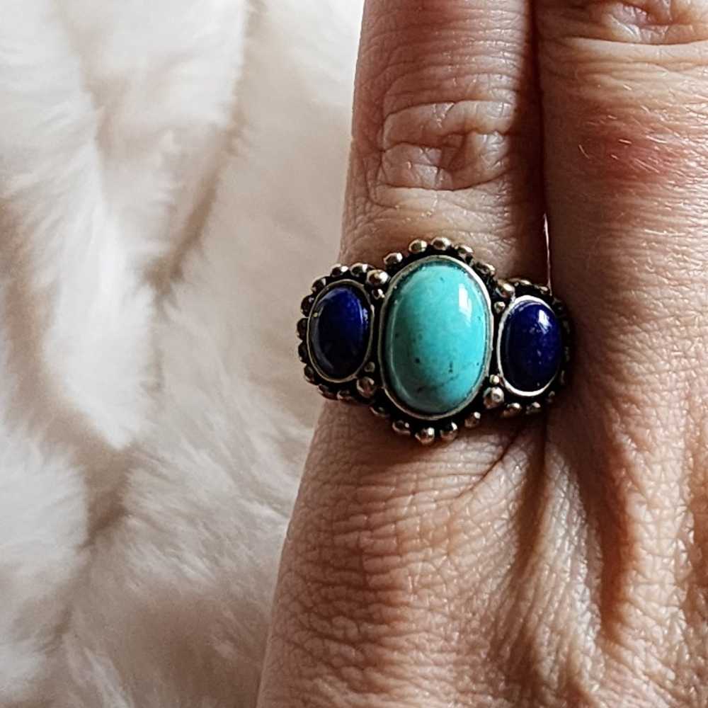 Sterling silver turquoise and lapis ring - image 4