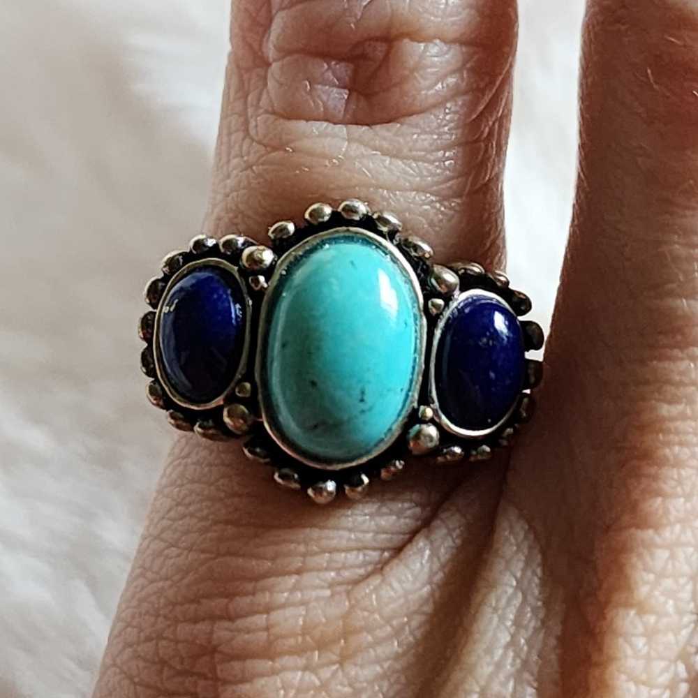 Sterling silver turquoise and lapis ring - image 5