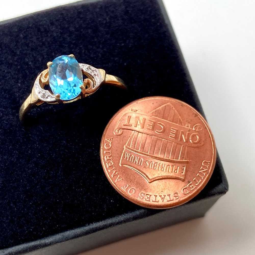 10k Solid Yellow Gold Genuine Blue Topaz & Diamon… - image 4