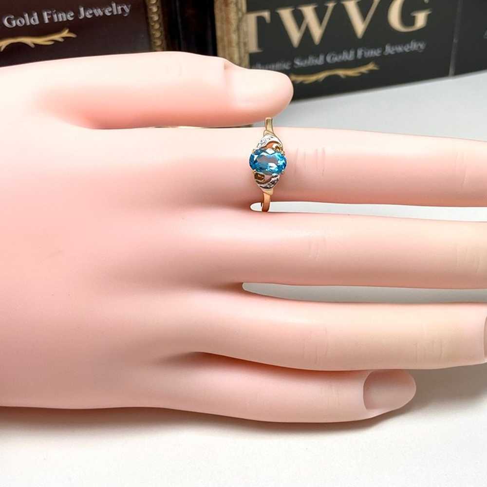 10k Solid Yellow Gold Genuine Blue Topaz & Diamon… - image 5