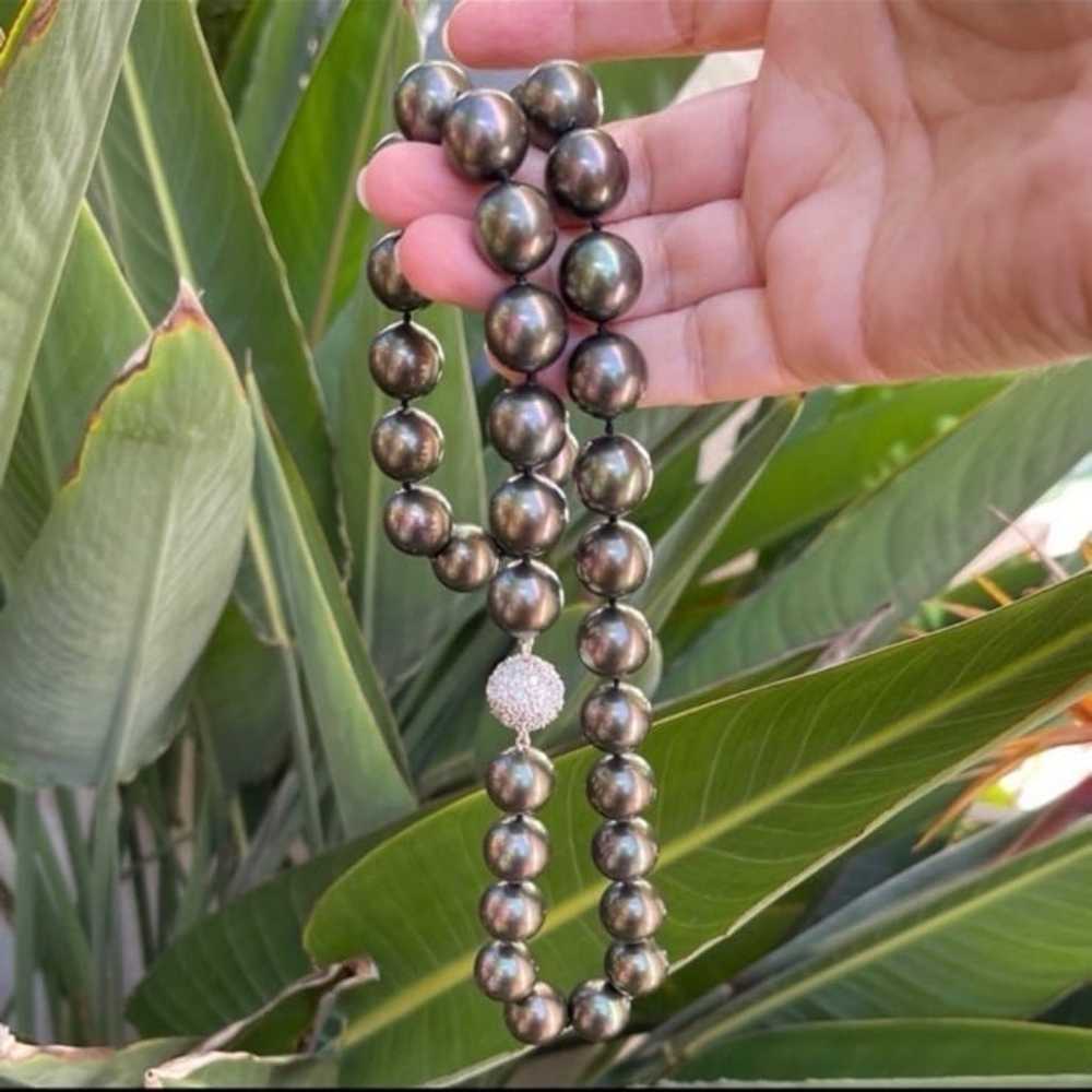 Tahitian peacock grey color imitation pearl bead … - image 2