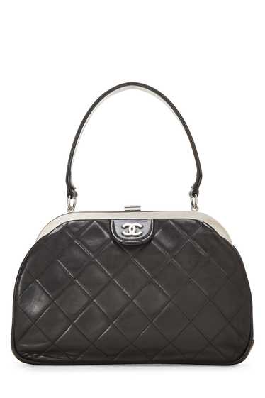 Black Quilted Lambskin Kiss Lock Handbag