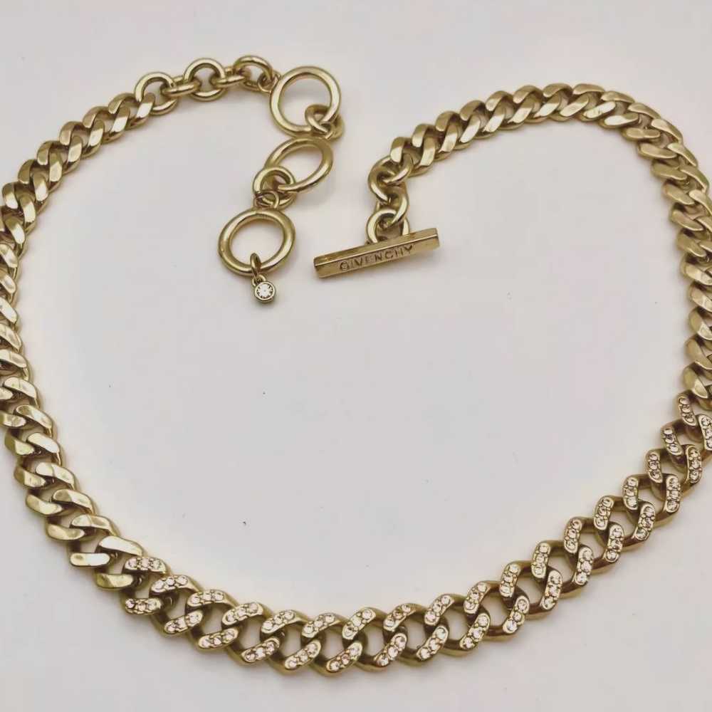 Vintage GIVENCHY Gold Tone Rhinestone Cable Links… - image 2