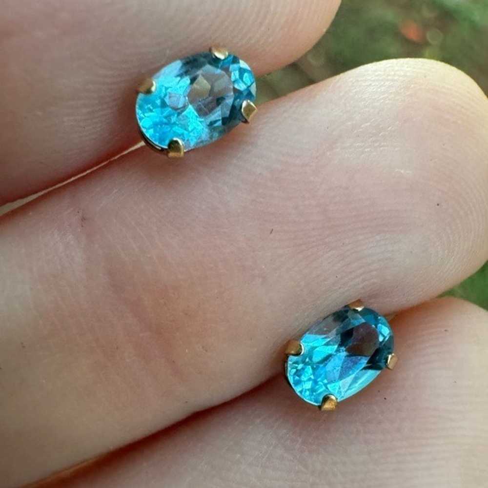 Solid 10k yellow gold genuine blue topaz stud ear… - image 12