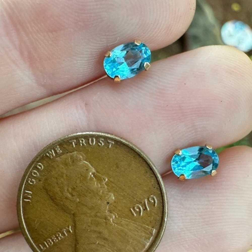 Solid 10k yellow gold genuine blue topaz stud ear… - image 4