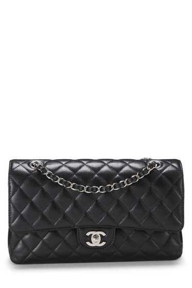 Black Quilted Caviar Classic Double Flap Medium