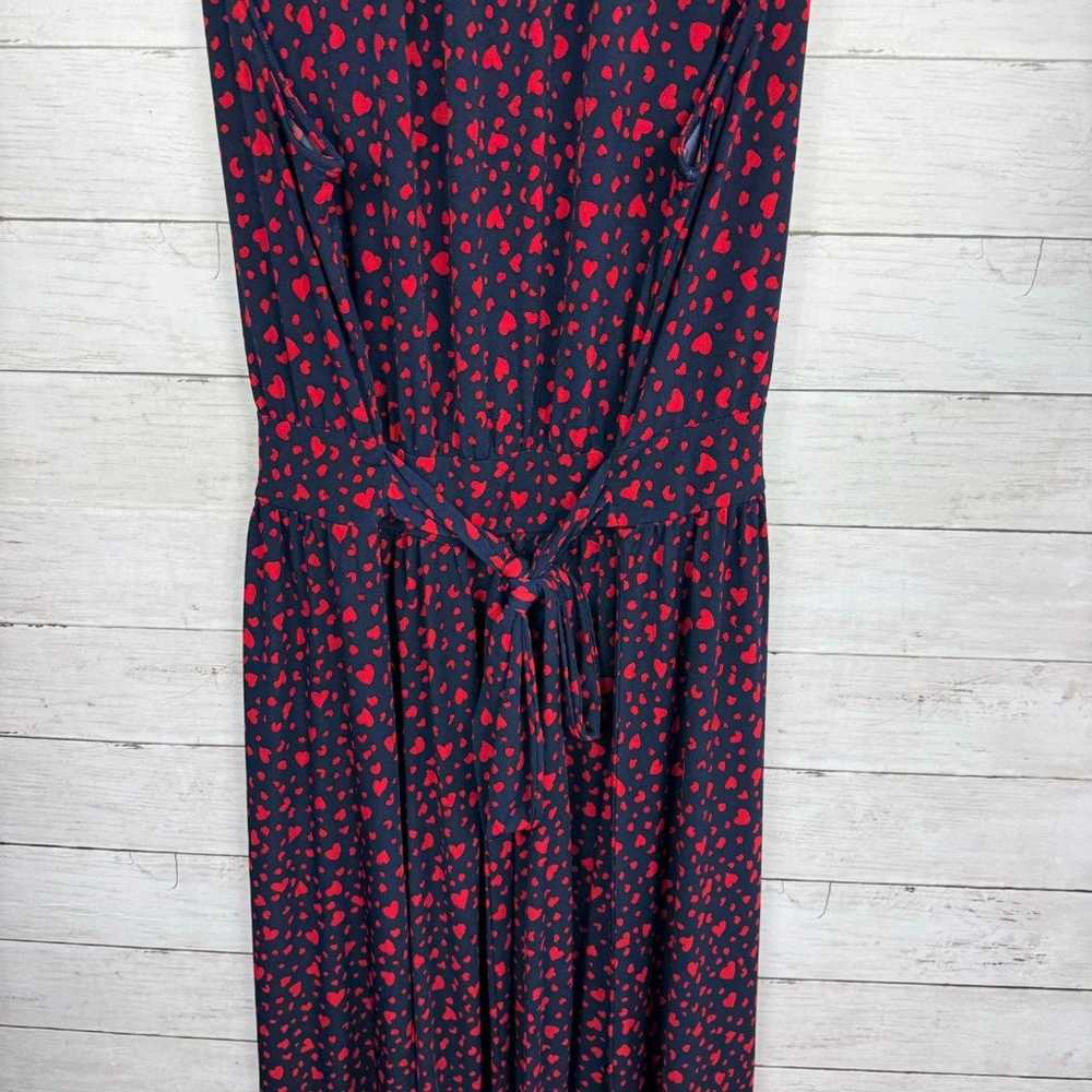 Leota Mindy Red+Navy Heart Print Tie Waist Midi D… - image 4