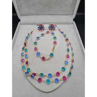 Swarovski mutli color necklace bracelet and earri… - image 1