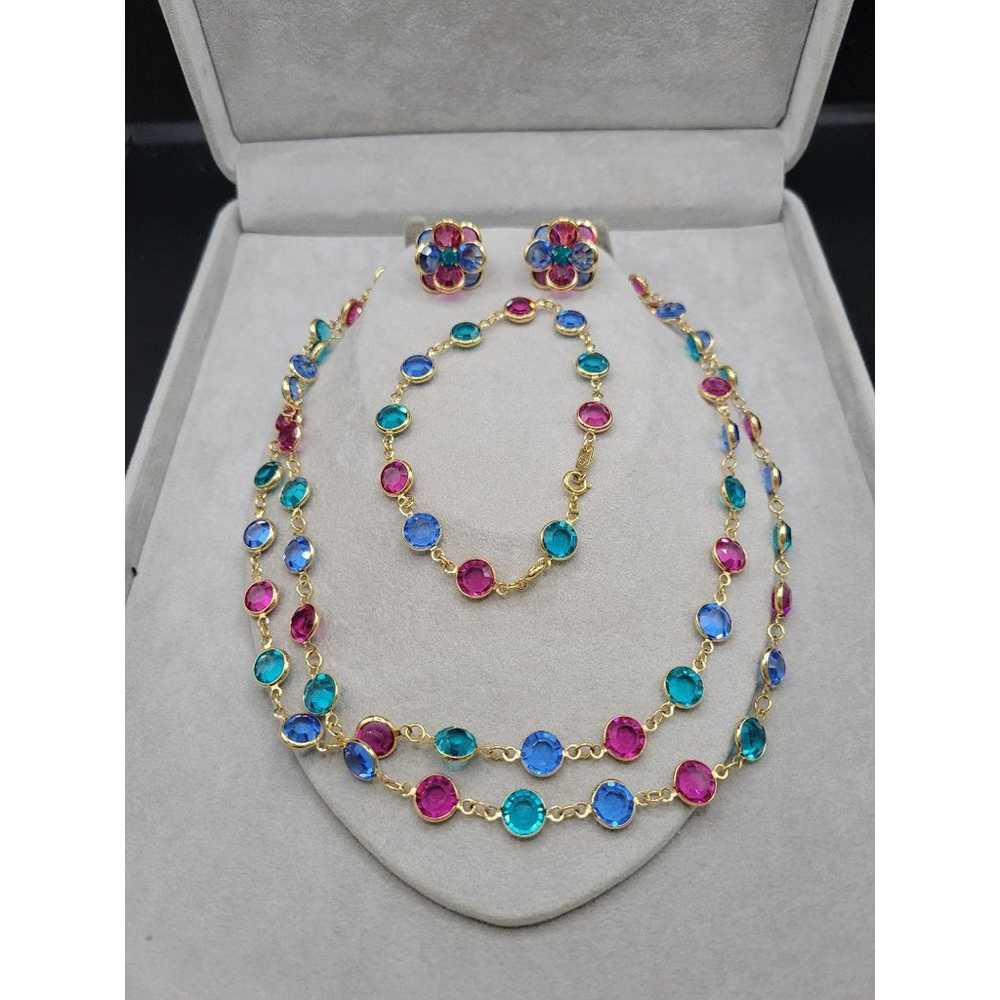 Swarovski mutli color necklace bracelet and earri… - image 2