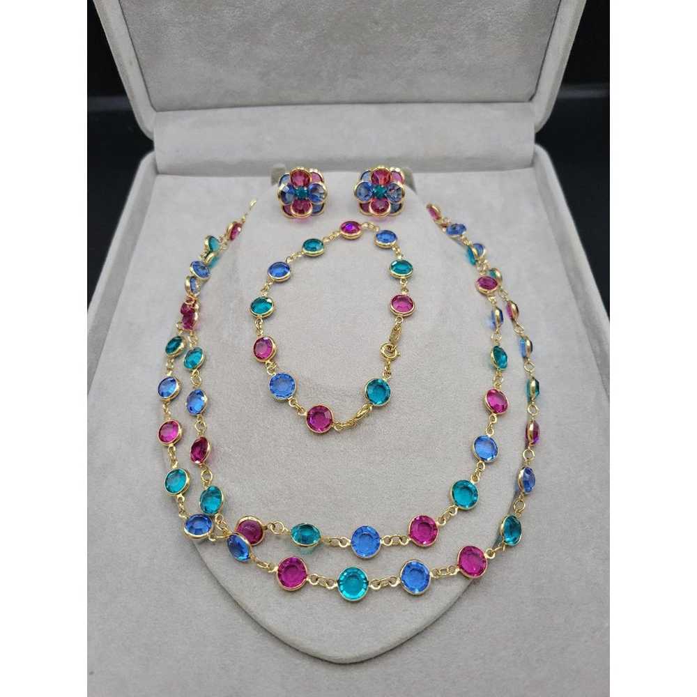 Swarovski mutli color necklace bracelet and earri… - image 4