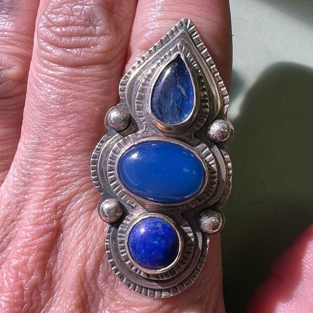 Lapis and Chalcedony Sterling Ring - image 2