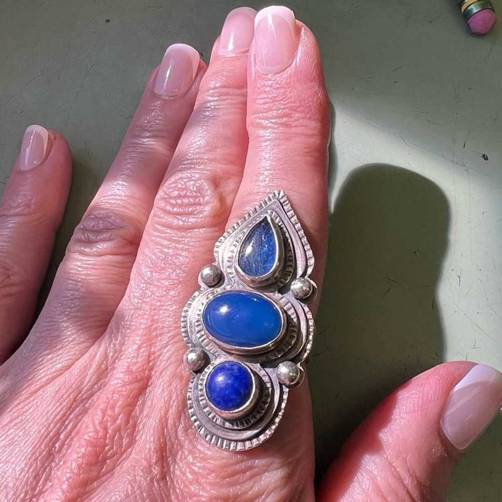 Lapis and Chalcedony Sterling Ring - image 4