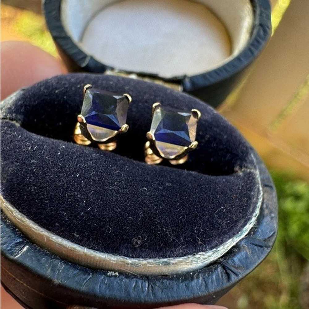 Solid 10k yellow gold genuine blue sapphire stud … - image 11