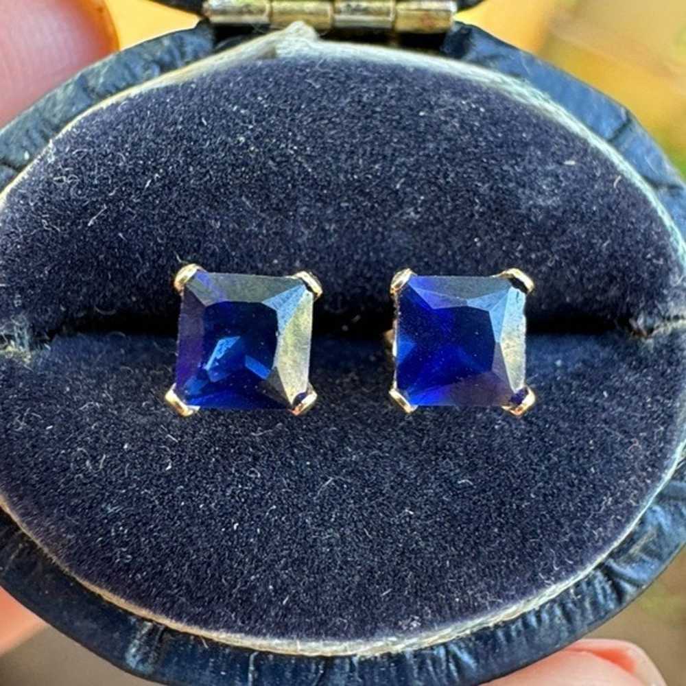 Solid 10k yellow gold genuine blue sapphire stud … - image 12