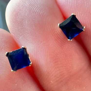 Solid 10k yellow gold genuine blue sapphire stud … - image 1