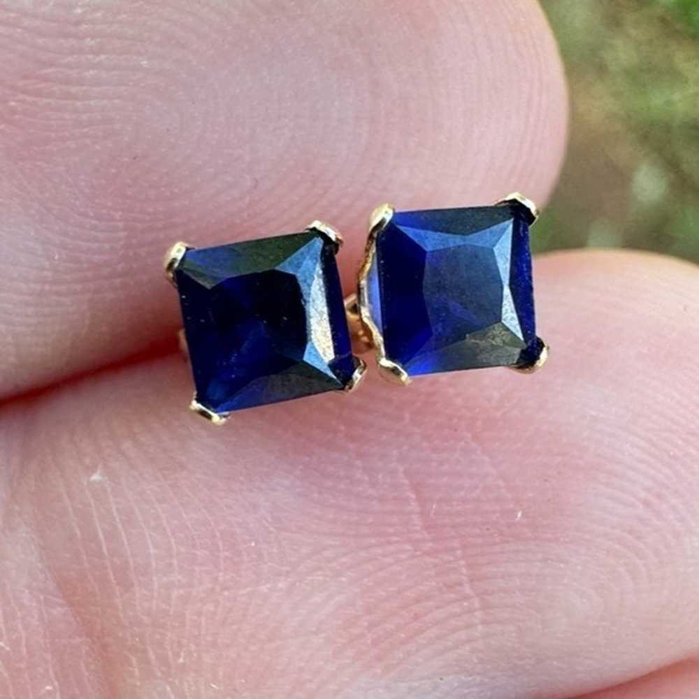 Solid 10k yellow gold genuine blue sapphire stud … - image 2