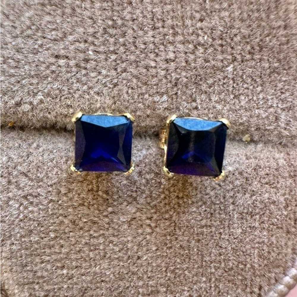 Solid 10k yellow gold genuine blue sapphire stud … - image 3