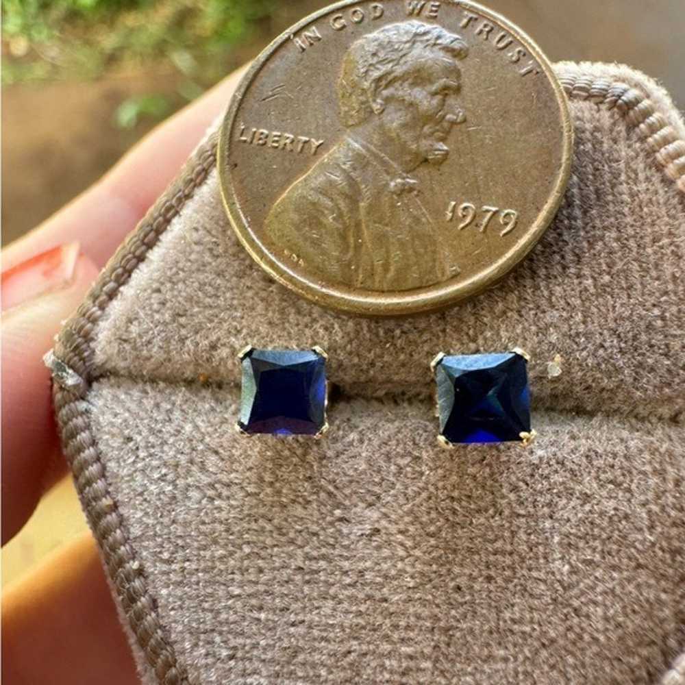 Solid 10k yellow gold genuine blue sapphire stud … - image 6