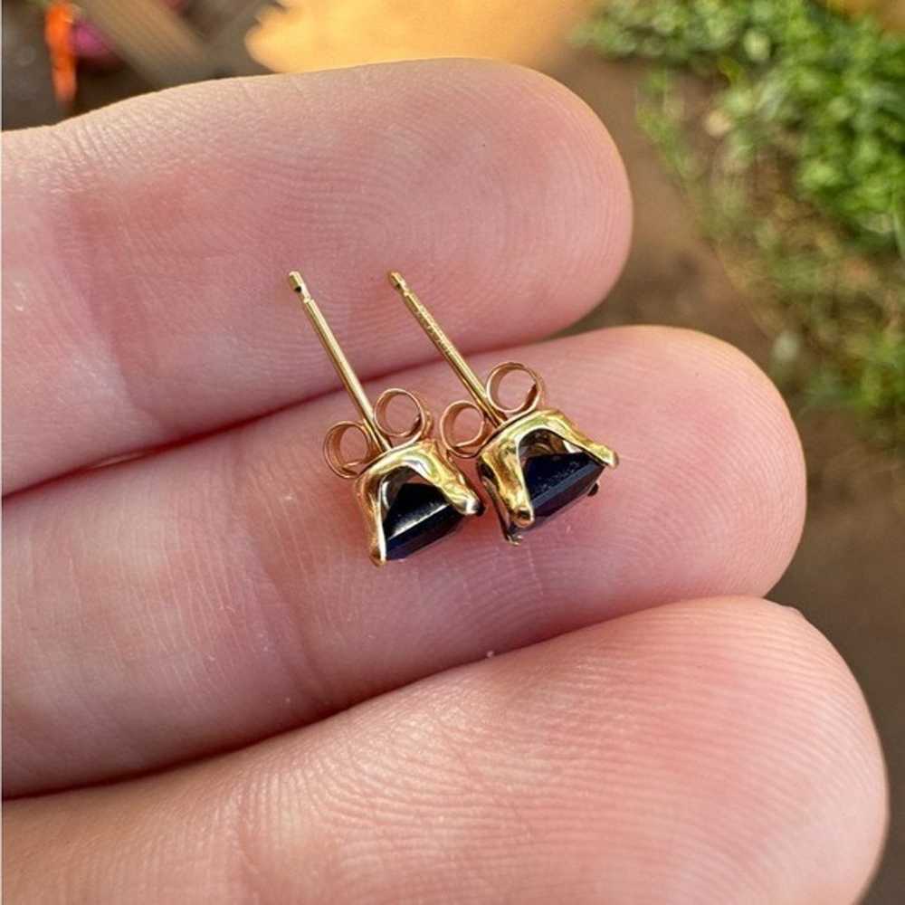 Solid 10k yellow gold genuine blue sapphire stud … - image 8