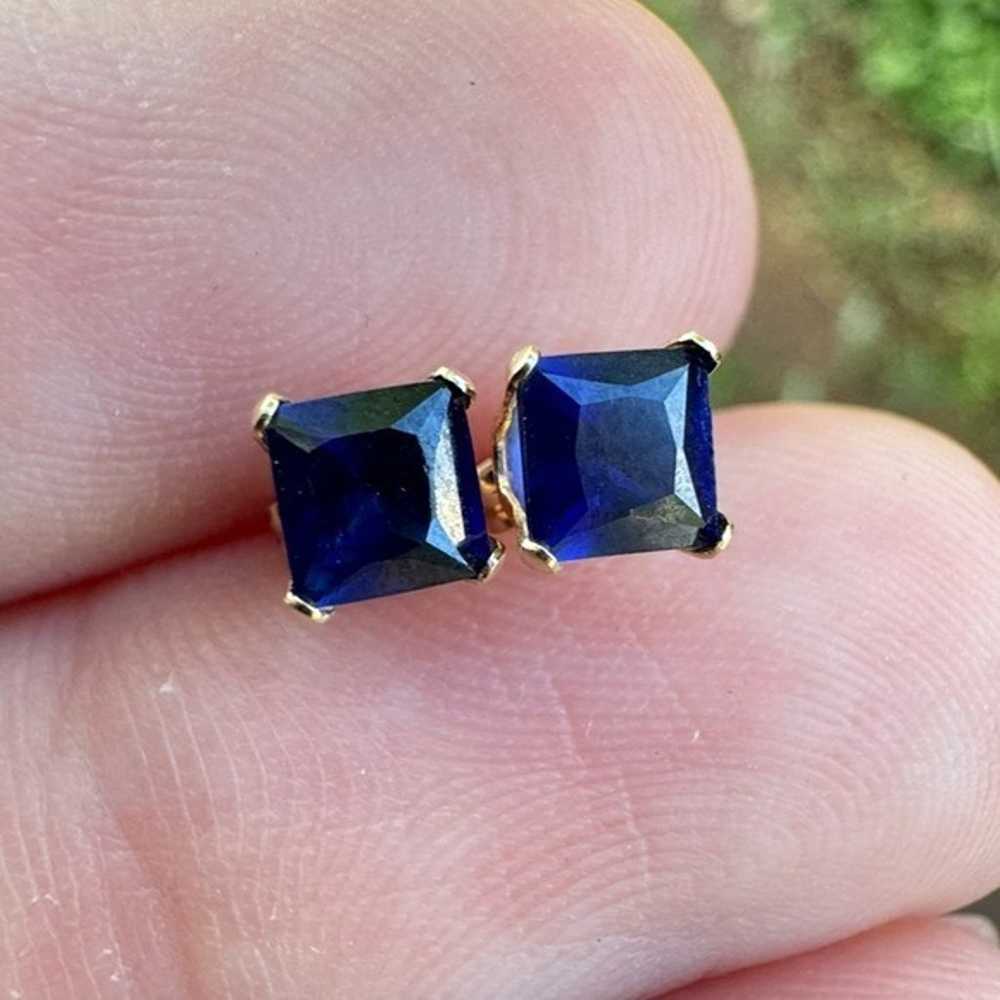 Solid 10k yellow gold genuine blue sapphire stud … - image 9