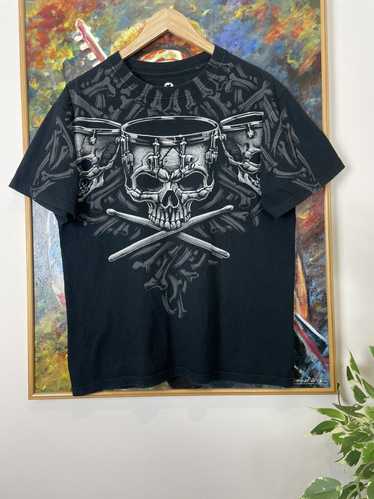 Vintage Y2k Liquid Blue Og License Skull Drums Tee