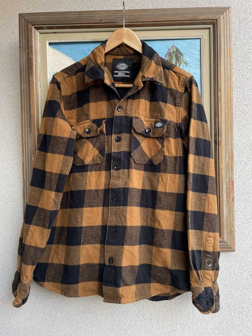 Dickies Flannel ButtonUp Brown Black Shirt Skate … - image 1