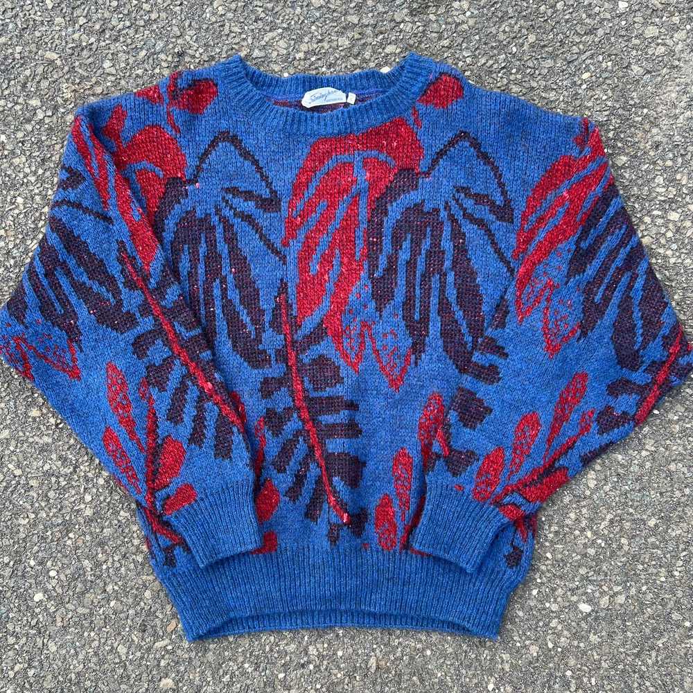 Vintage all over print knit crewneck sweater - image 1